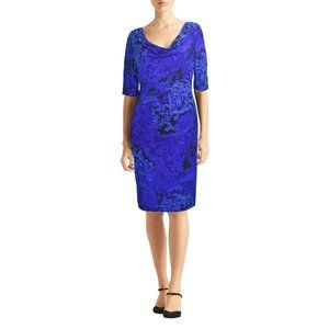 Anne Klein Dress Stretch Cowl Neckline ¾ Sleeve Blue Paisley Lace Print Size 14